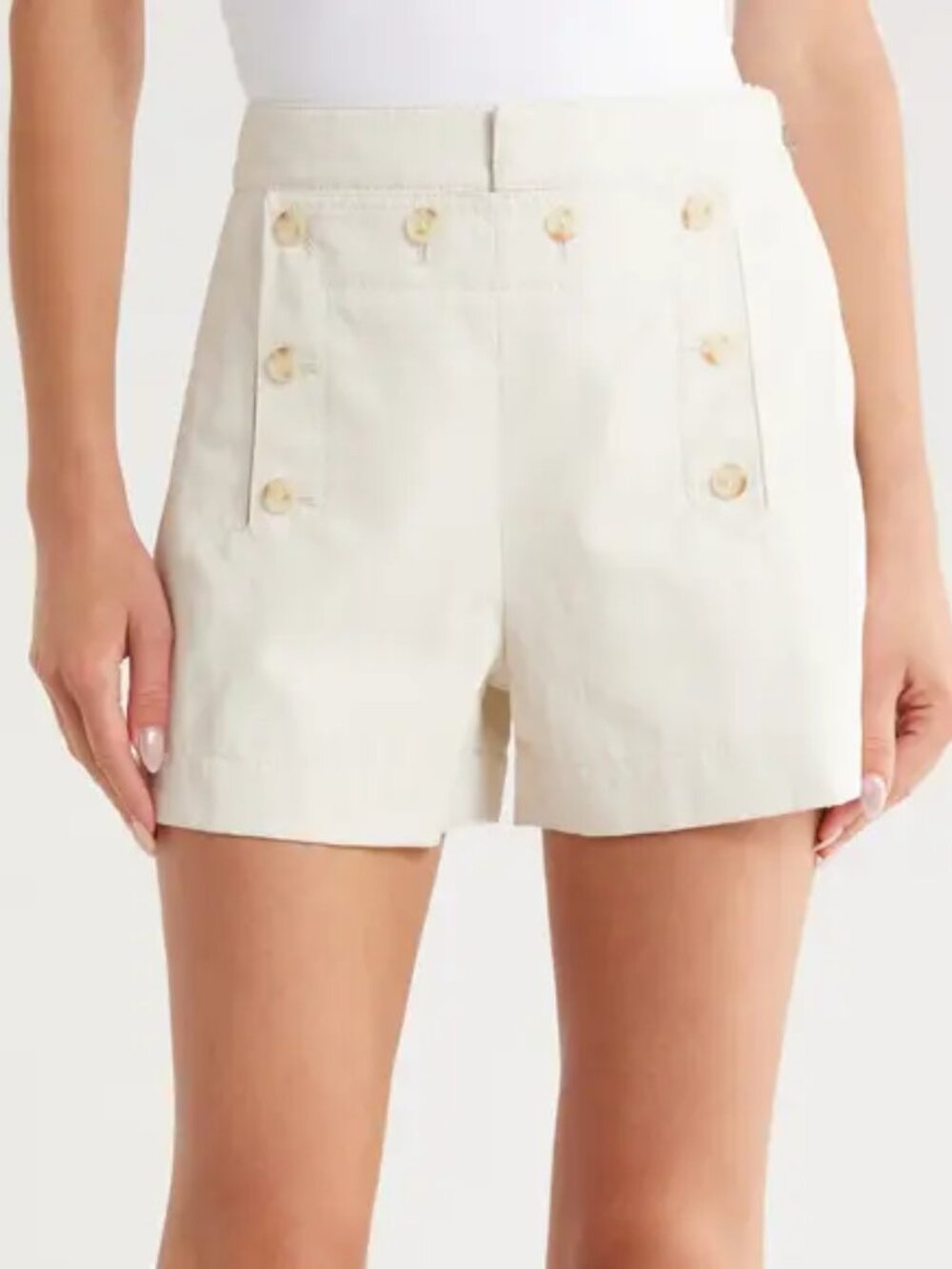 A.L.C. 'Lucas' High-Rise Button-Panel Linen-Cotton Shorts, Chalk